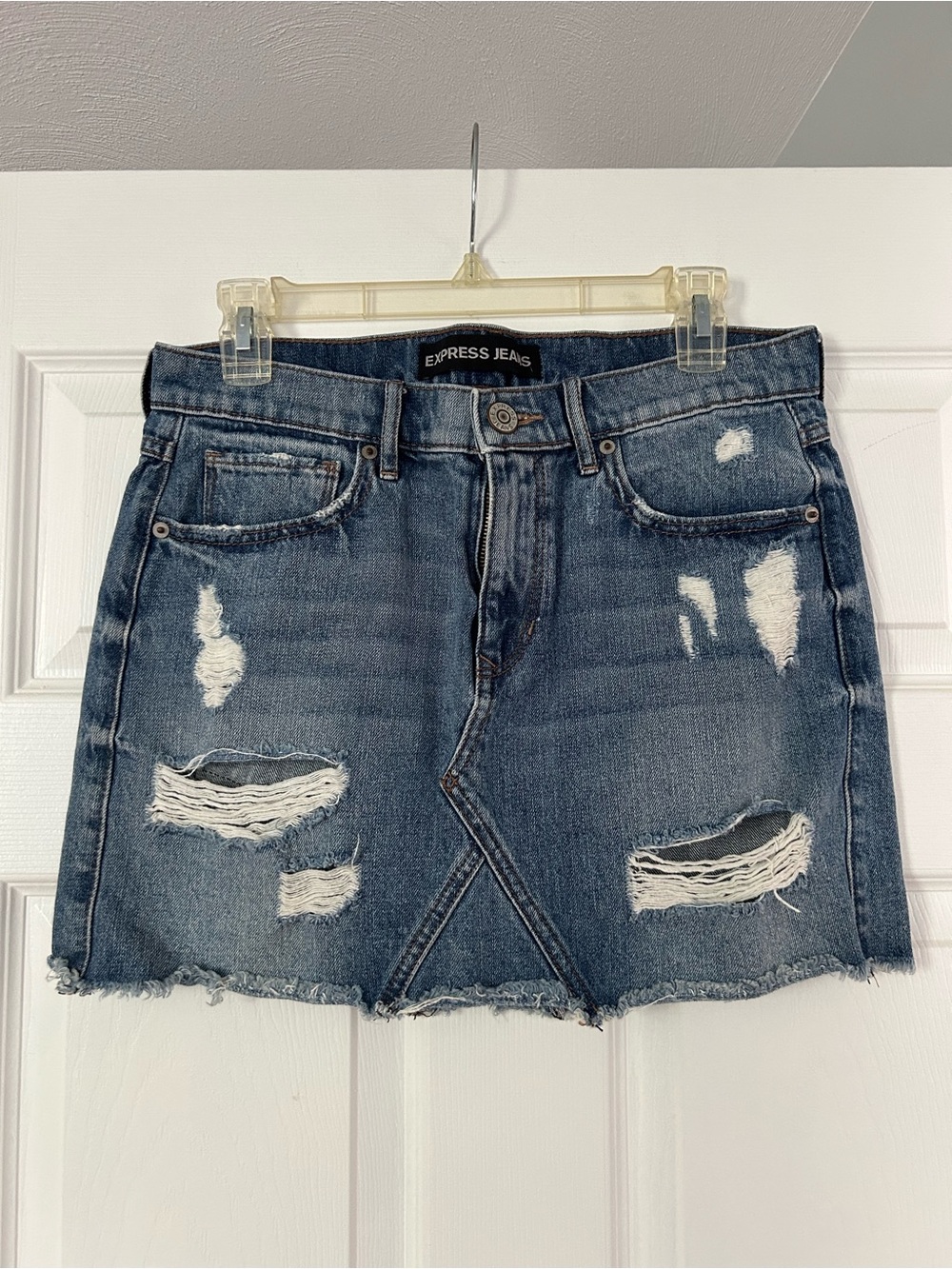 Express Jeans Distressed Denim Mini Skirt